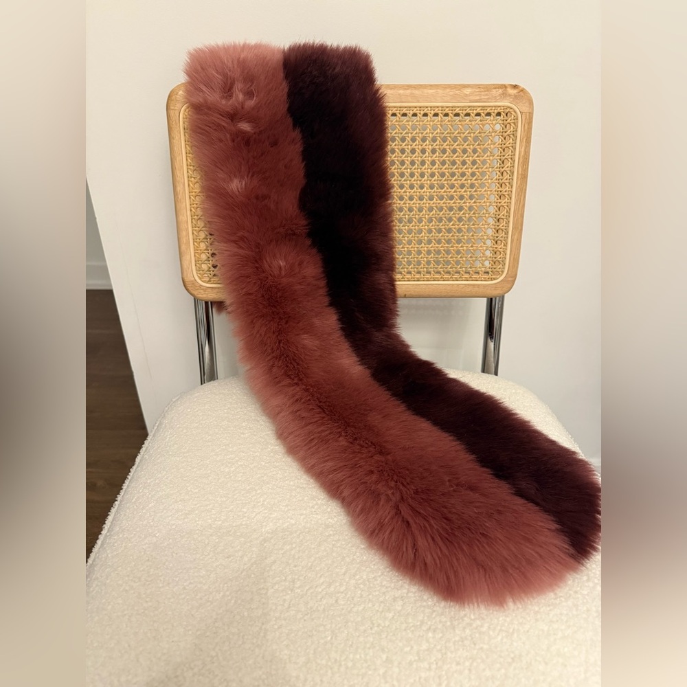 Halogen Faux Fur Scarf in Burgundy and Brown